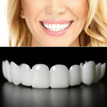Imagem de 2 pares de folheados de dentes ajustáveis, kit de clareamento dental cosmético para dentes falsos, cobre a natureza dos dentes imperfeitos e confortável