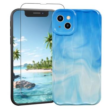 Imagem de Danzel Capa para iPhone 15 de 6,1 polegadas, capa de telefone ondulada de água fofa estética legal ondulada 3D ondulada encaracolada com [1 protetor de tela] capa protetora de TPU macio para mulheres