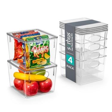 Imagem de Sorbus Cestos transparentes de armazenamento de plástico com tampa, caixa organizadora empilhável para organização de cozinha, geladeira, alimentos, armário de despensa, frutas, legumes, suprimentos de banheiro, (4)