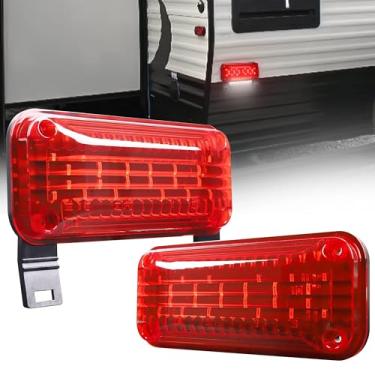Imagem de Luzes traseiras para trailer, luzes para trailer, luz de freio vermelha branca para placa de carro com base de reflexo, base preta, capa vermelha