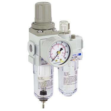 Imagem de Filtro PneumaticPlus SAU210-N02G Mini Compressed Air Regulator Lubrificador sobreposto Combo 1/4" NPT - Poly Tigela, Drenagem Manual, Bracket, Medidor