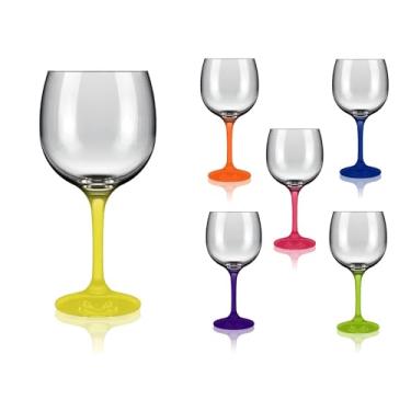 Imagem de Taça de Gin e Drinks Grande Vidro Haste Colorida Neon Degradê 615ml Cores Verde Azul Rosa Roxo Amarelo Laranja Amarela Colors Resistente Delicada (AMARELO)