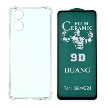 Imagem de Capa Capinha Anti Impacto Protecao + Película de Ceramica Gel 5d 9d, silicone transparente clear com bordas reforçadas e flexível com efeito cristal Compátivel com Moto G04 G04s