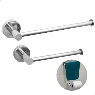 Imagem de Dona D Cor, Porta Toalha De Rosto E Porta Papel Higienico Inox Cromado Kit Acessorios De Banheiro 2 Peças Aço Inox 304 Brilhoso Toal