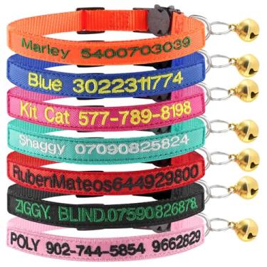 Imagem de ROKHEVN Coleiras Personalizadas para Gatos, Conjunto de 7 Coleiras com Nome, Identificação e Número de Telefone Bordados, Coleira Ajustável para Gatinhos