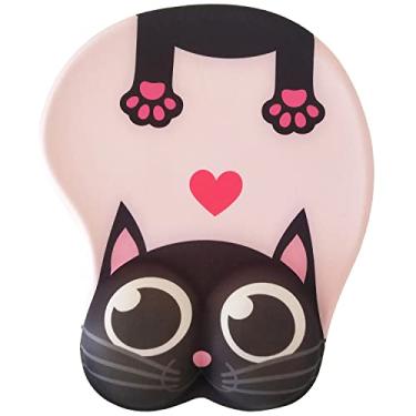 Imagem de Tapete de rato de gato Kawaii 3D fofo para computador tapete de rato para jogos tapete de rato ergonómico divertido com suporte de pulso em gel preto