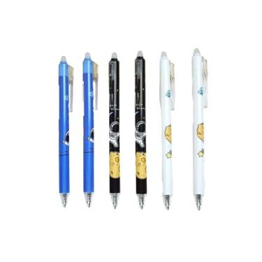 Imagem de Joucien 6 peças de padrão astronauta de desenho animado de -0,5 mm com clipe de caneta que pode ser limpo e pressionado caneta neutra - núcleo azul (tubo de caneta azul)