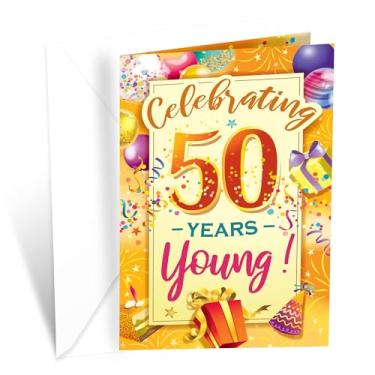 Imagem de Prime Greetings Cartão de aniversário de 50 anos, feito nos EUA, ecológico, cartolina grossa com envelope premium 12,7 cm x 19,7 cm, embalado em caixa de proteção