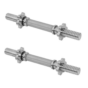 Imagem de Par Barra Maciça Halteres Musculação Com Rosca Rápida 40 Cm - Prata