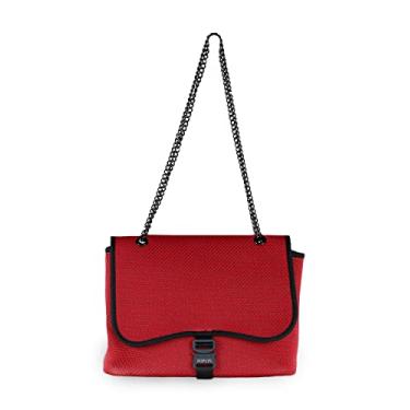 Imagem de POPUPS Bolsa tiracolo com aba da marca - Neoprene, alças ajustáveis, resistente à água, lavável na máquina, bolsa de ombro feminina, Vermelho, Bolsa transversal com aba