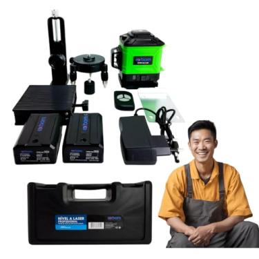 Imagem de Nível a Laser Profissional Exbom Verde 360 Graus Alcance 30 Metros Autonivelante Com Tripé Maleta Controle Remoto 2 Baterias