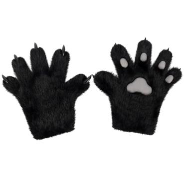 Imagem de Dynwave Luvas de pata de gatinho Luvas de pelúcia para dramatização Clube Palco Performance Máscara, Preto Cinza