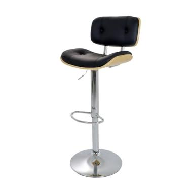 Imagem de Banqueta Alta Giratória Lux Wood Estofada de Luxo para Cozinha Americana, Bar, Balcão e Área Gourmet Preta