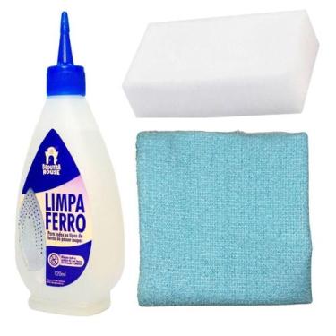 Imagem de Kit Limpeza De Ferro Passar Roupa Pano Azul Claro E Esponja - So Produ