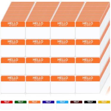 Imagem de Etiqueta de nome, 400 peças de etiquetas de nome, 8 cores disponíveis etiquetas de identificação, Hello My Name is Name Tags fo Classroom Party Meeting Bagagem Roupas (Laranja, 7,6 x 5 cm)