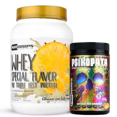 Imagem de Whey Protein 840g - 21g Proteína - Zero Açúcar + Pré Treino Psikopata Beta Tangerina 300g - Pro Corps (840g, Abacaxi com Leite Condensado)