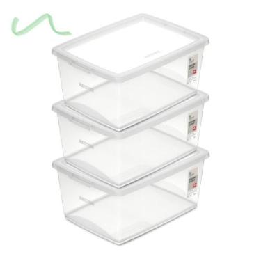 Imagem de 3 Caixa Organizadora Com Tampa Plástico Cristal Ordene 15l
