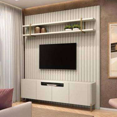 Imagem de Rack com Prateleira Suspensa 240cm e Painel Ripado 100% MDF - Casa Lar