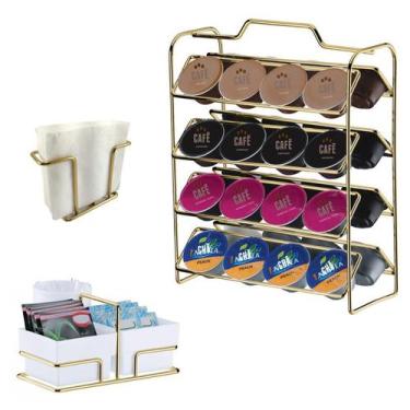 Imagem de Kit Café 3 Peças Suporte 32 Cápsulas Dolce Gusto Porta Guardanapos Sac