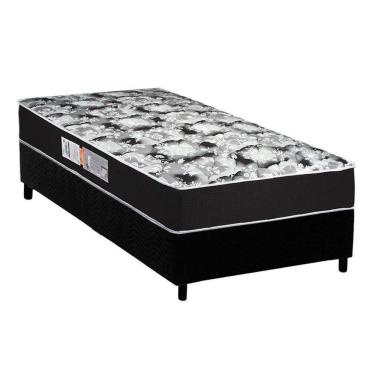 Imagem de  Cama Box Solteiro: Colchão Espuma Luckspuma D45 Gran Luck Black + Base CRC Suede Black(88x188)