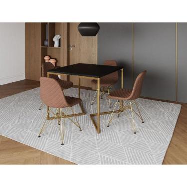 Imagem de Mesa Jantar Industrial Base V 90cm Quadrada Preta C/ 4 Cadeiras Base D