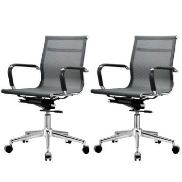 Imagem de Kit 2 Cadeiras Giratória Office Sydney Diretor Fratini Tela Preta Base