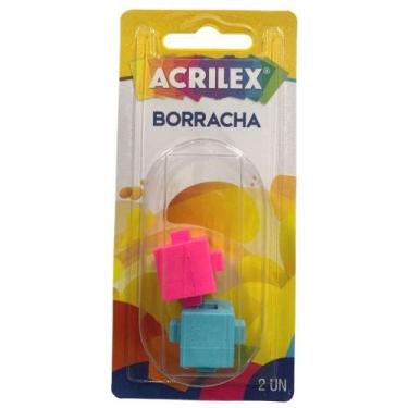 Imagem de Borracha Cubos Coloridos Blister com 2 Unidades - Acrilex, Rosa e Azul