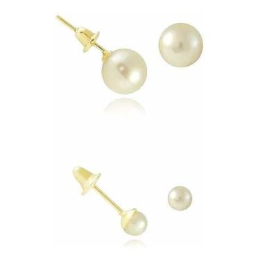 Imagem de Brinco Ouro 18k Pérola Para 1o E 2o Furo Mamãe Bebê - RD Magazine