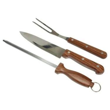 Imagem de Kit Profissional De Faca Personalizado 3 Peças P/ Churrasco - Vale Imp