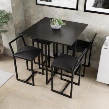 Imagem de Conjunto Mesa Preta 4 Cadeiras Pequena Estofado Industrial Black (PRETO)