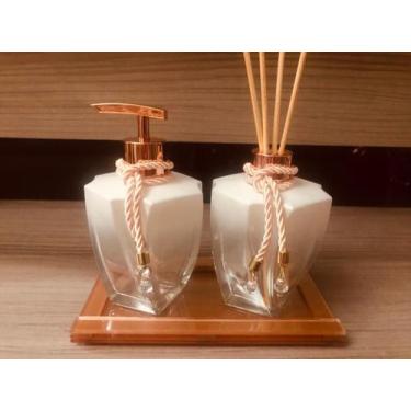 Imagem de Kit Lavabo Rose Gold Bandeja Sabonete Difusor Vidro + Aromas - Ateliê 