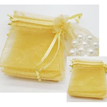 Imagem de 50 Saquinhos De Organza 9x12 Dourado Fita Cetim - OKABOX