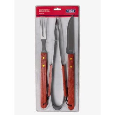 Imagem de Kit Churrasco Essencial Inox Faca Garfo Pegador 3 Pçs Fixxar
