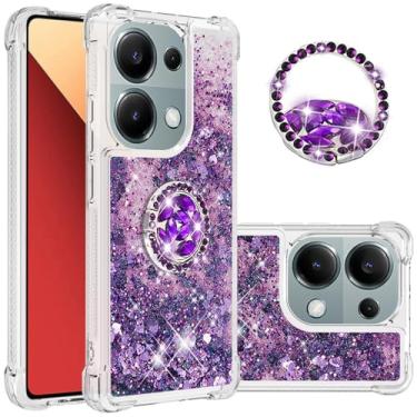 Imagem de Monwutong Capa Slim Fit para Redmi Note 13 Pro 4G (não 5G), capa para Xiaomi Poco M6 Pro 4G, glitter líquido efeito areia movediça anel de silicone capa com suporte para Note 13 Pro 4G/Poco M6 Pro 4G,