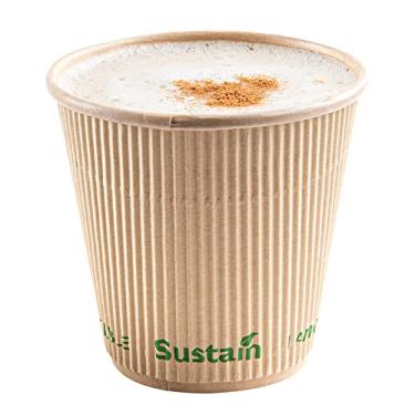 Imagem de Xícara de café de papel kraft Sustain 236 ml - Compostável, parede ondulada - 8,8 cm x 8,8 cm x 8,8 cm - Caixa com 500 unidades