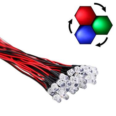 Imagem de EDGELEC 30 peças 12 Volts 5 mm RGB Fast Flasing LED luzes emissoras de diodos, multicoloridas (cores mudadas automaticamente) pré-fio 20.1 cm DC 12V luz LED clara pequenas lâmpadas LED