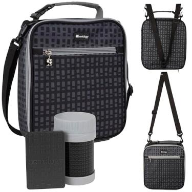 Imagem de Kit de mochila para lancheira com pote de 340 ml e embalagem rígida de gelo – Lancheira reutilizável isolada com alças e alça traseira para escola para crianças, crianças – Funciona com caixa Bento, livre de PVC – Preto