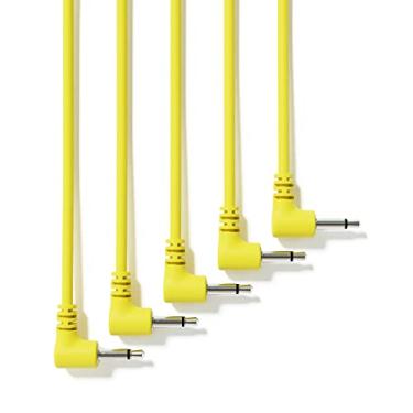 Imagem de ExcelValley - Pacote com 5 - Cabos de Patch Mono Modular de Ângulo Reto - Sintetizador Eurorack de 3,5 mm 1/8" [Amarelo | 45 cm - 17,72"]