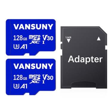 Imagem de Vansuny Cartão micro SD de 128 GB, pacote com 2 cartões de memória microSDXC com adaptador SD A1 desempenho de aplicativo V30 4K Gravação de vídeo C10 U3 Micro SD para telefone, câmera de segurança, câmera Dash, câmera de ação