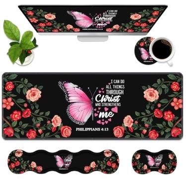 Imagem de Conjunto ergonômico de descanso de pulso com espuma de memória, almofada de mesa grande + descanso de pulso para teclado + almofada de pulso para mouse + porta-copos para jogos de estudo em casa,