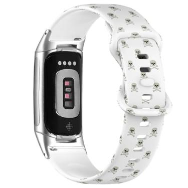 Imagem de Pulseira de silicone macio compatível com Fitbit Charge 5/Fitbit Charge 6 (ossos cruzados) pulseira esportiva macia para mulheres e homens