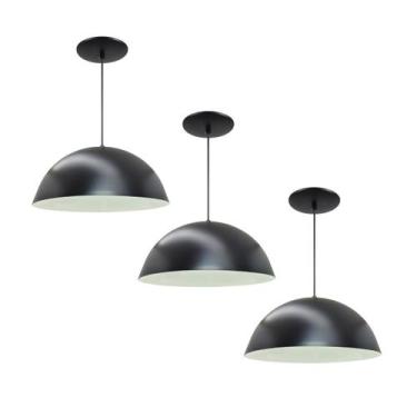 Imagem de Kit 3 Luminária Pendente Meia Lua 50cm Interior Branco Brilho Com Fiaç