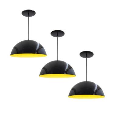 Imagem de Kit 3 Luminária Pendente Meia Lua 34cm Com Interior Amarelo Com Fiação