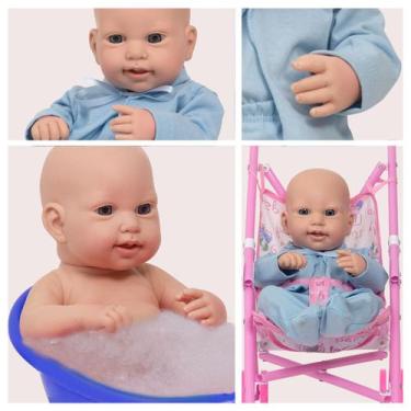 Imagem de Bebe Reborn Homem Com Carrinho Vinil Siliconado Carequinha - Cegonha R