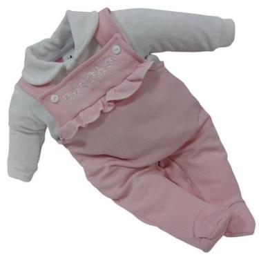 Imagem de Macacão Finta Jardineira Bebê Menina Chuquinha Baby Bordado, Rosê, P (