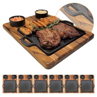 Imagem de Kit 6 Tábuas Para Churrasco e Porção Com Chapas de Ferro Fundido E Cum