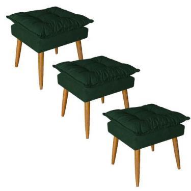 Imagem de Kit 03 Puff Puf Banqueta Opala Para Quarto Sala Recepção Suede Verde -