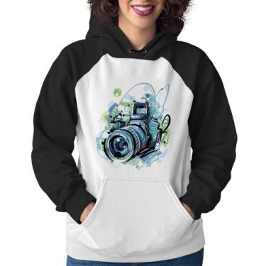 Imagem de Moletom Feminino Câmera Fotográfica - Foca na Moda, Branco, Preto, M