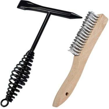 Imagem de Hymnorq Martelo de solda de 26,7 cm com alça de espiral de bobina de aço, cone e cabeça de cinzel vertical, escova de arame de arranhão de 2 peças, kit de ferramentas para remover escórias e resíduos
