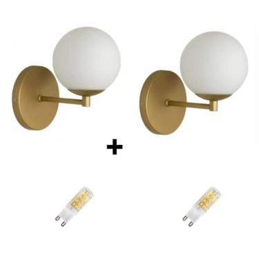 Imagem de 2 Arandelas Parede Jabuti Globo Cabeceira Dourado+ Lâmpadas - JABUTICA